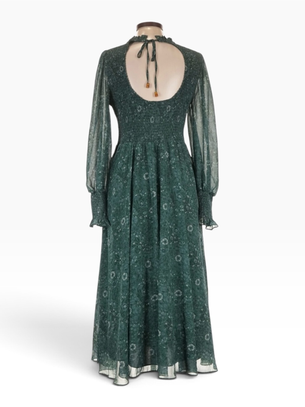 Madewell Lucie Dress L Green Floral Smocked Tie Back Midi Maxi NWT $168 - Picture 4 of 10